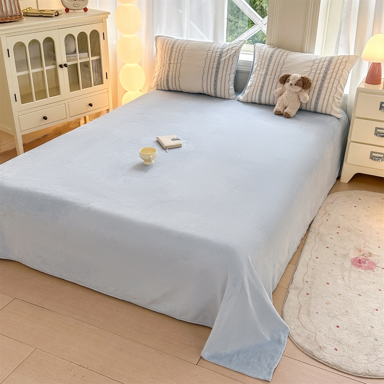 91家纺网 家纺一手货源 找家纺 灰鲸 2025新款A版全棉色织提花B版牛奶绒四件套系列 棉+绒-简爱蓝