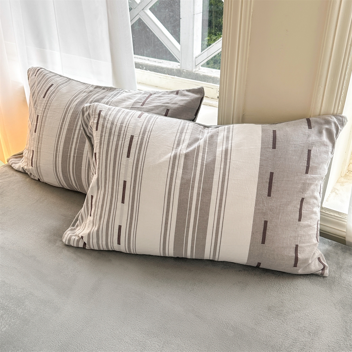 91家纺网 家纺一手货源 找家纺 灰鲸 2025新款A版全棉色织提花B版牛奶绒四件套系列 棉+绒-速写灰