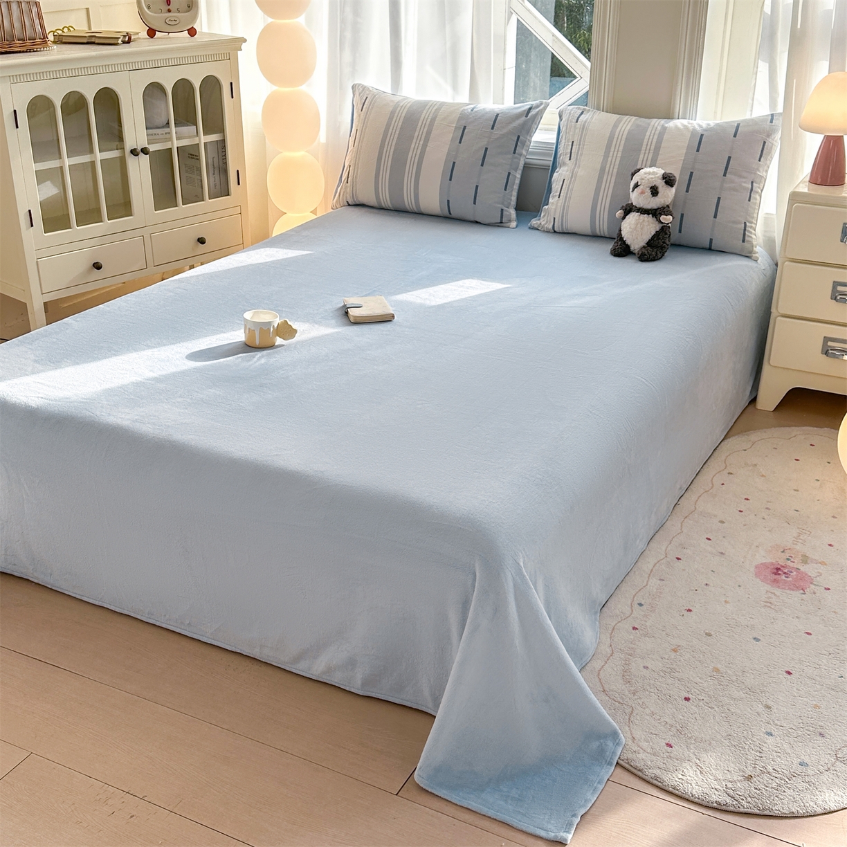 91家纺网 家纺一手货源 找家纺 灰鲸 2025新款A版全棉色织提花B版牛奶绒四件套系列 棉+绒-速写蓝