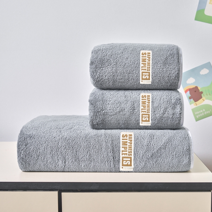 91家纺网 家纺一手货源 找家纺 棠薇家纺 2025新款速干浴巾厚款强吸水超细纤维浴巾毛巾套件 单浴巾-灰 140*70cm
