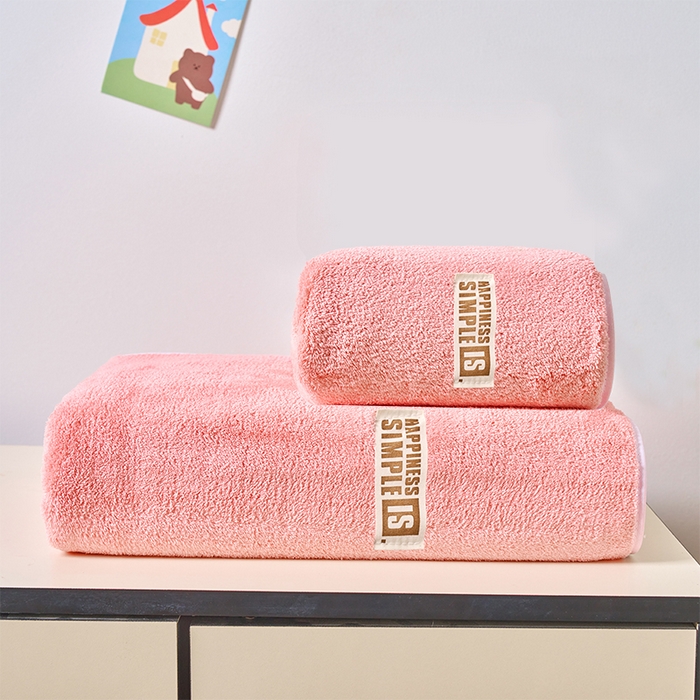 棠薇家纺 2025新款速干浴巾厚款强吸水超细纤维浴巾毛巾套件 布标粉1浴巾+1毛巾 毛巾74*34浴巾140*70cm