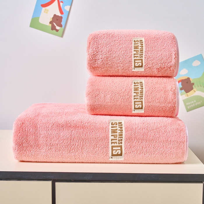 棠薇家纺 2025新款速干浴巾厚款强吸水超细纤维浴巾毛巾套件 布标粉1浴巾+2毛巾 毛巾74*34浴巾140*70cm