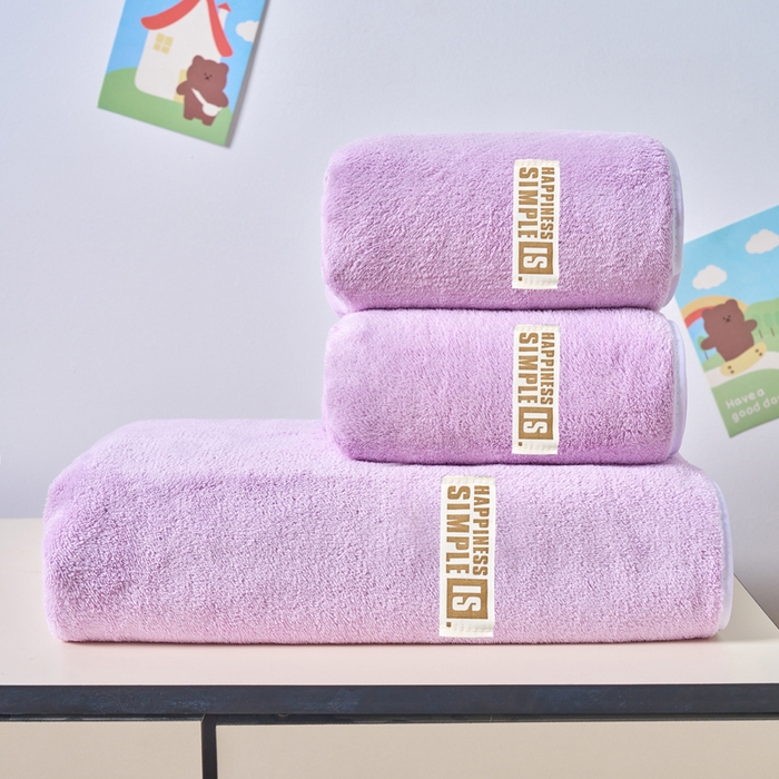 棠薇家纺 2025新款速干浴巾厚款强吸水超细纤维浴巾毛巾套件 布标紫1浴巾+2毛巾 毛巾74*34浴巾140*70cm