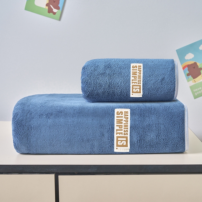 棠薇家纺 2025新款速干浴巾厚款强吸水超细纤维浴巾毛巾套件 布标蓝1浴巾+1毛巾 毛巾74*34浴巾140*70cm