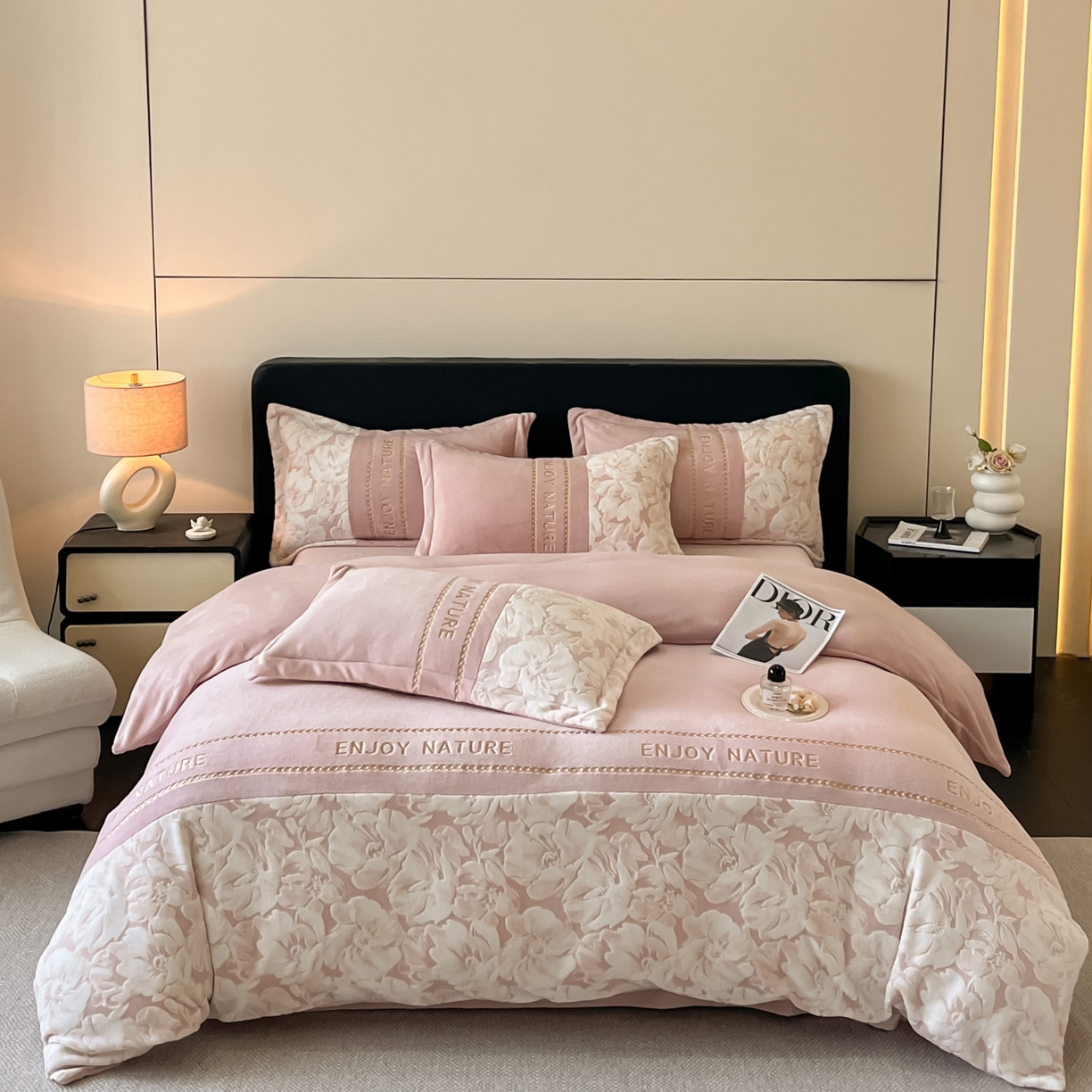 博纳家纺 2025新款加厚牛奶绒雕花刺绣四件套-繁花倾心 繁花倾心-粉玉