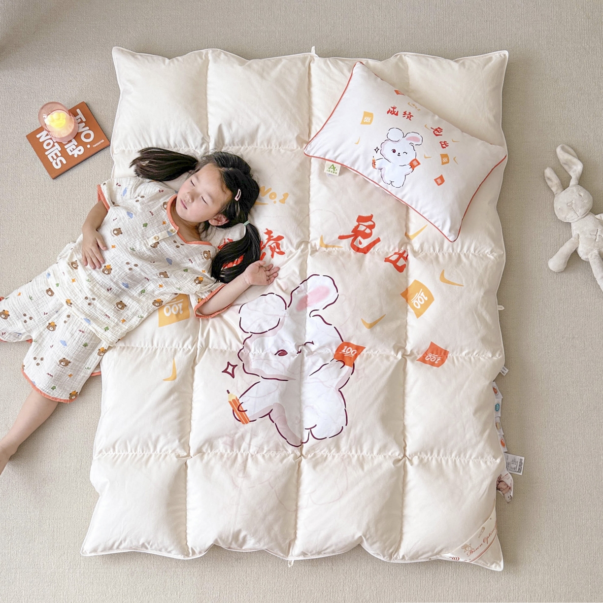 91家纺网 家纺一手货源 找家纺 暖羽屋羽绒馆 2025新款国标过检 绒子含量 95白鹅绒被芯儿童学生婴幼儿园小羽绒被子1.2米 带模特 成绩兔出