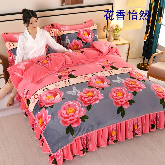 91家纺网 家纺一手货源 找家纺 （总）栩裕纺织 2025新款230高克重牛奶绒法莱绒印花四件套-直播热款8斤半