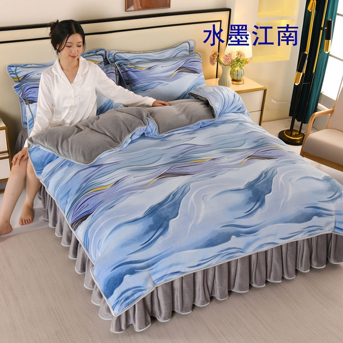 91家纺网 家纺一手货源 找家纺 （总）栩裕纺织 2025新款230高克重牛奶绒法莱绒印花四件套-直播热款8斤半