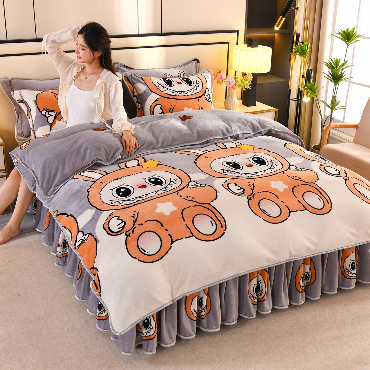 91家纺网 家纺一手货源 找家纺 （总）栩裕纺织 2025新款230高克重牛奶绒法莱绒印花四件套-直播热款8斤半