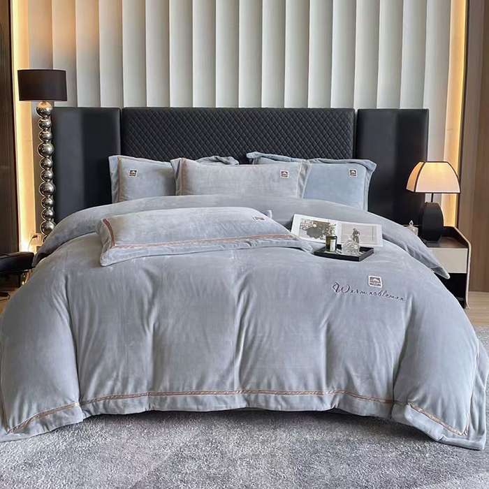 未来家居 2025新款工艺款绣花绒四件套-名品之光 名品之光-浅灰