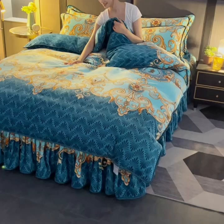 91家纺网 家纺一手货源 找家纺 栩裕纺织 2025新款230高克重牛奶绒法莱绒印花四件套-直播热款8斤半 向阳花开