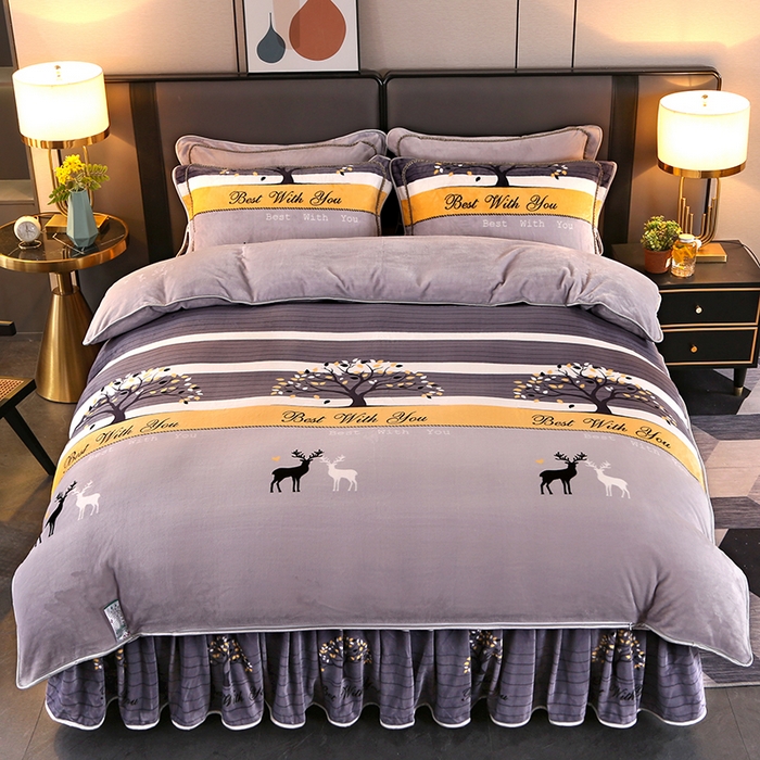 91家纺网 家纺一手货源 找家纺 栩裕纺织 2025新款230高克重牛奶绒法莱绒印花四件套-直播热款8斤半 悠然花语