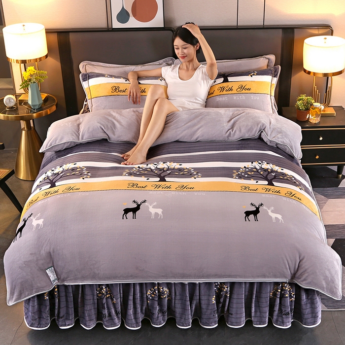 91家纺网 家纺一手货源 找家纺 栩裕纺织 2025新款230高克重牛奶绒法莱绒印花四件套-直播热款8斤半 悠然花语