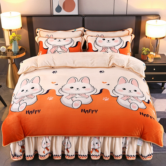 91家纺网 家纺一手货源 找家纺 栩裕纺织 2025新款230高克重牛奶绒法莱绒印花四件套-直播热款8斤半 秘密花园绿