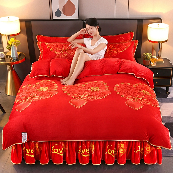 91家纺网 家纺一手货源 找家纺 栩裕纺织 2025新款230高克重牛奶绒法莱绒印花四件套-直播热款8斤半 北欧风情绿