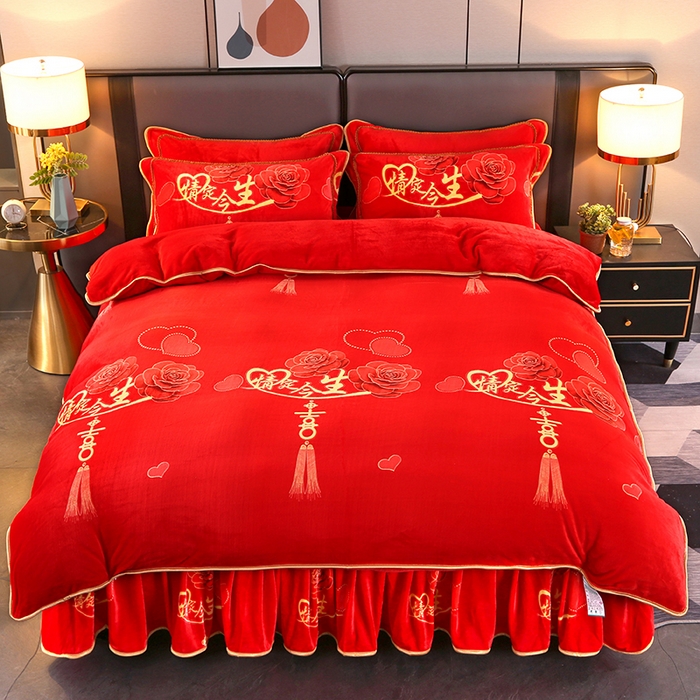 91家纺网 家纺一手货源 找家纺 栩裕纺织 2025新款230高克重牛奶绒法莱绒印花四件套-直播热款8斤半 情定今生