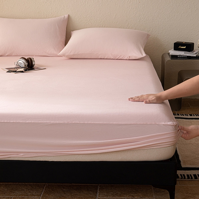 91家纺网 家纺一手货源 找家纺 大红帽家纺 2025新款亲肤舒适深睡床笠 淡云粉