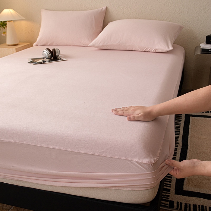 91家纺网 家纺一手货源 找家纺 大红帽家纺 2025新款亲肤舒适深睡床笠 淡云粉