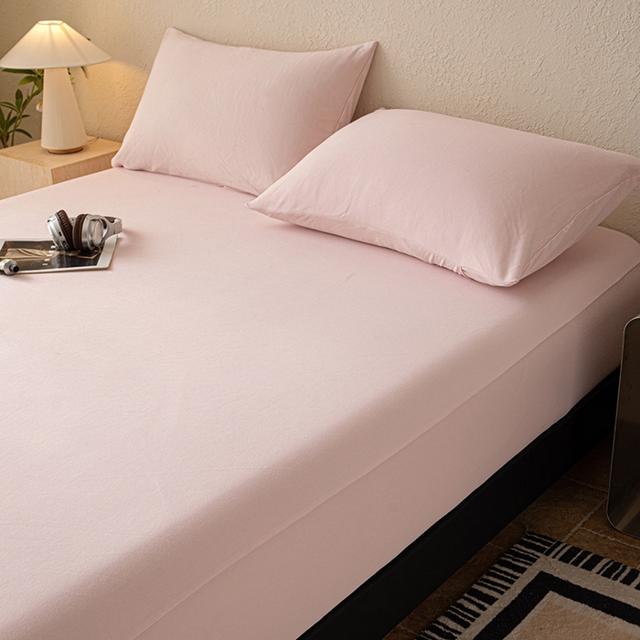 91家纺网 家纺一手货源 找家纺 大红帽家纺 2025新款亲肤舒适深睡床笠 淡云粉