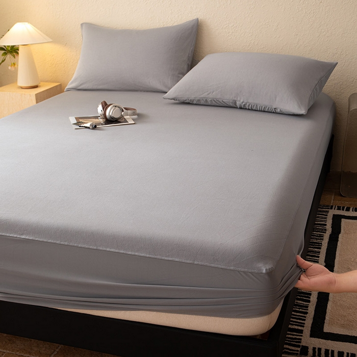 91家纺网 家纺一手货源 找家纺 大红帽家纺 2025新款亲肤舒适深睡床笠 月光灰