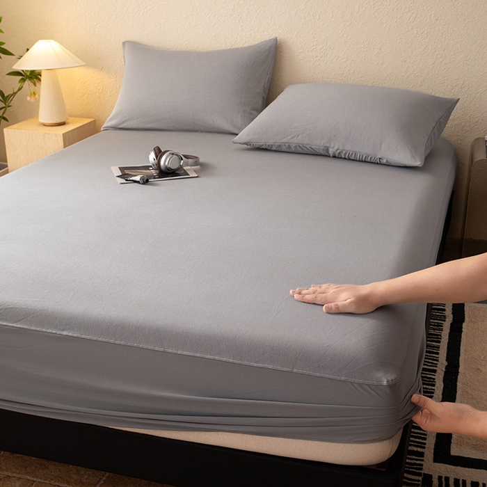 91家纺网 家纺一手货源 找家纺 大红帽家纺 2025新款亲肤舒适深睡床笠 月光灰