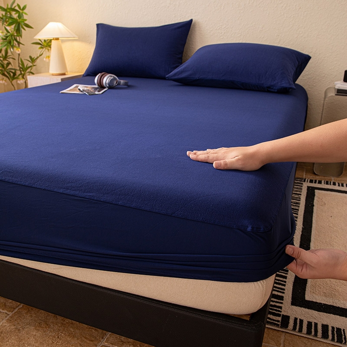 91家纺网 家纺一手货源 找家纺 大红帽家纺 2025新款亲肤舒适深睡床笠 静海蓝