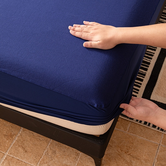 91家纺网 家纺一手货源 找家纺 大红帽家纺 2025新款亲肤舒适深睡床笠 静海蓝