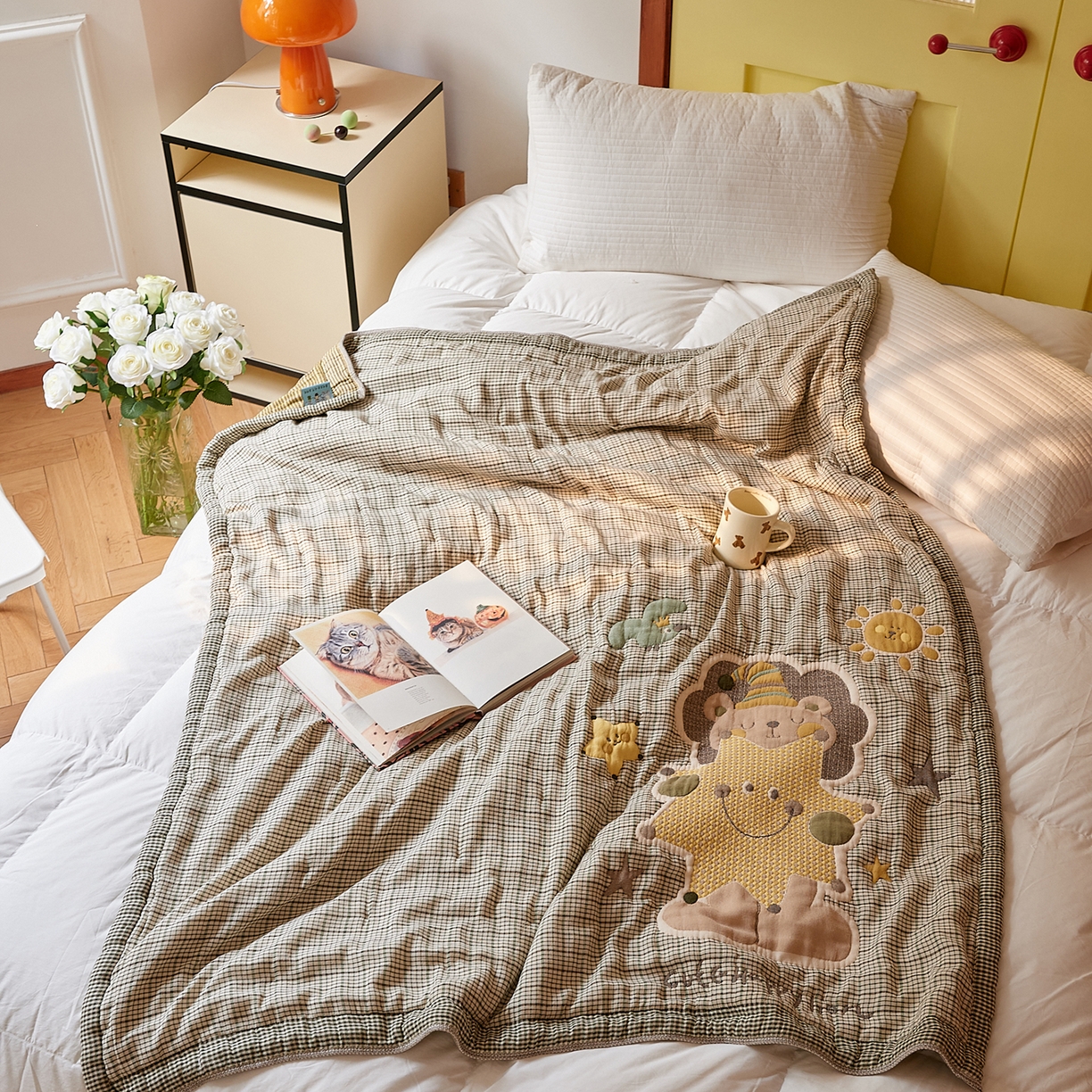 91家纺网 家纺一手货源 找家纺 沐瑟家纺 2025新款全棉纱布泡芙被被子被芯-第二批 小狮子