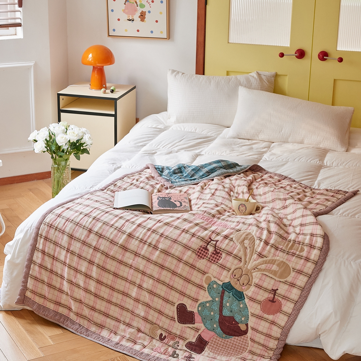 91家纺网 家纺一手货源 找家纺 沐瑟家纺 2025新款全棉纱布泡芙被被子被芯-第二批 樱桃兔