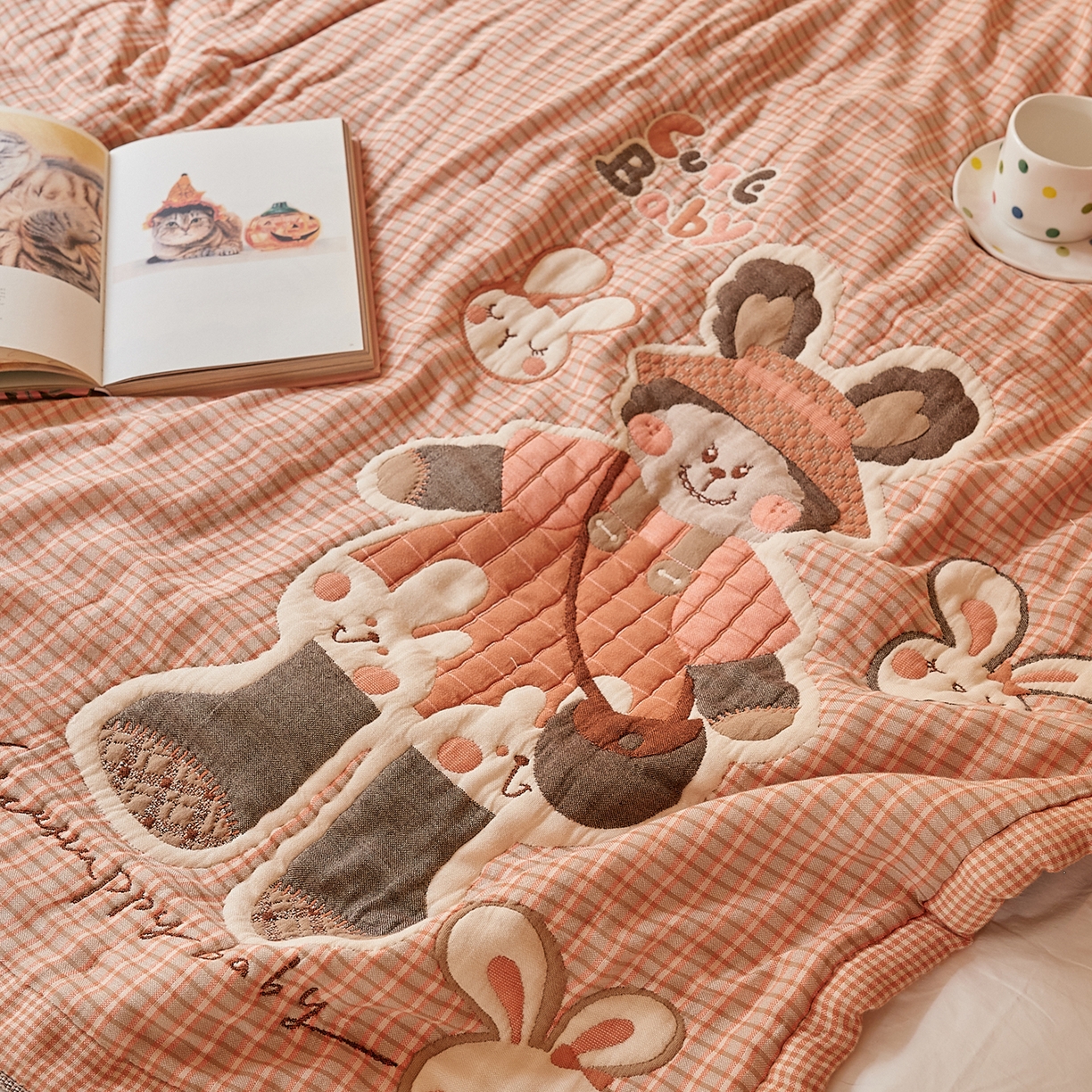 91家纺网 家纺一手货源 找家纺 沐瑟家纺 2025新款全棉纱布泡芙被被子被芯-第二批 粉小兔