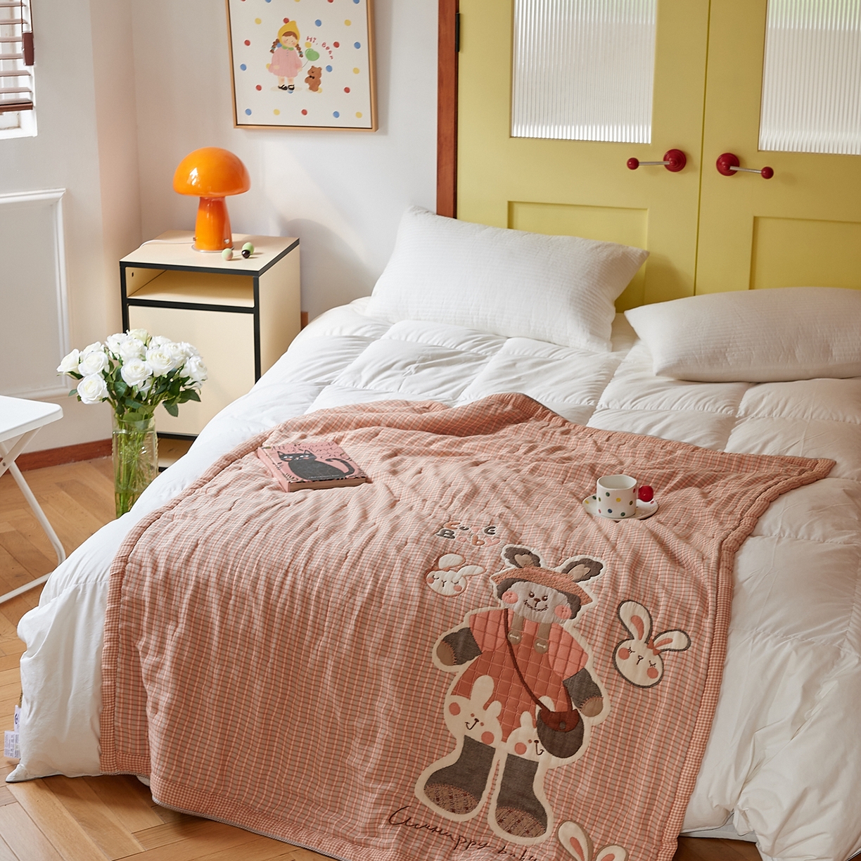 91家纺网 家纺一手货源 找家纺 沐瑟家纺 2025新款全棉纱布泡芙被被子被芯-第二批 粉小兔