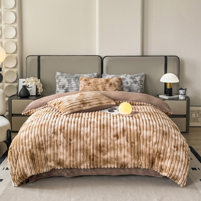 91家纺网 家纺一手货源 找家纺 （总）蓝极人 2025新款A类抽条兔绒兔毛绒兔兔绒四件套