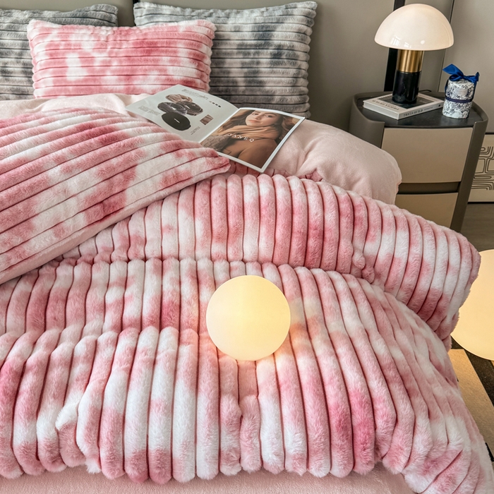 91家纺网 家纺一手货源 找家纺 （总）蓝极人 2025新款A类抽条兔绒兔毛绒兔兔绒四件套