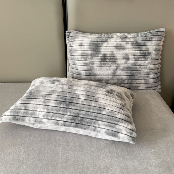 91家纺网 家纺一手货源 找家纺 蓝极人 2025新款A类抽条兔绒兔毛绒兔兔绒四件套 渐变彩泡泡-灰