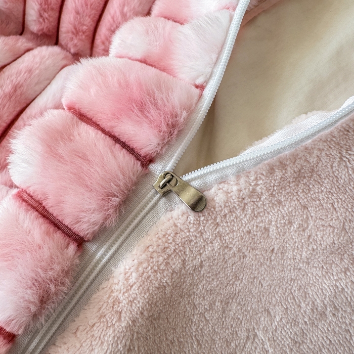 91家纺网 家纺一手货源 找家纺 蓝极人 2025新款A类抽条兔绒兔毛绒兔兔绒四件套 渐变彩泡泡-粉