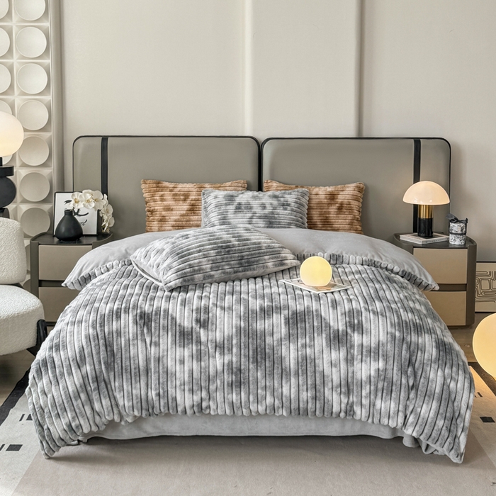 91家纺网 家纺一手货源 找家纺 （总）酱子 2025新款A类抽条渐变泡泡兔毛绒兔兔绒牛奶绒四件套