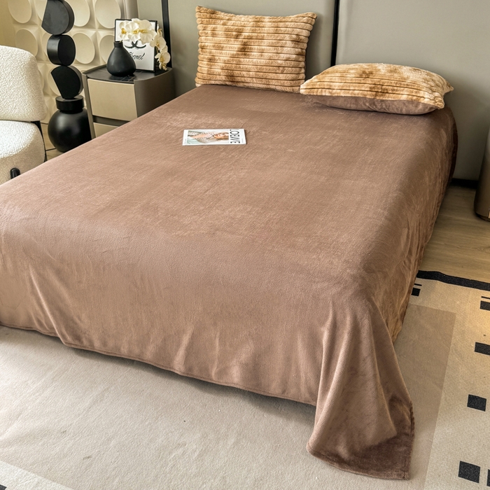 91家纺网 家纺一手货源 找家纺 酱子 2025新款A类抽条渐变泡泡兔毛绒兔兔绒牛奶绒四件套 渐变彩泡泡-咖