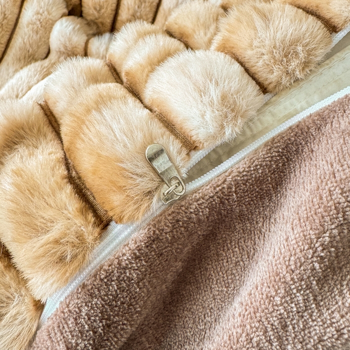 91家纺网 家纺一手货源 找家纺 酱子 2025新款A类抽条渐变泡泡兔毛绒兔兔绒牛奶绒四件套 渐变彩泡泡-咖