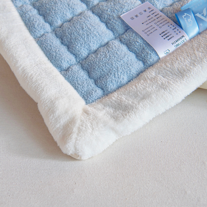 91家纺网 家纺一手货源 找家纺 御棉坊 2025新款A类艾尼绒手包边暖绒床垫 艾尼绒蓝