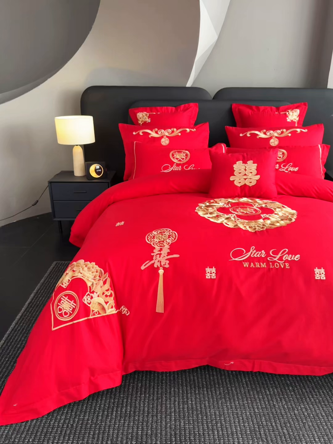 91家纺网 家纺一手货源 找家纺 娇伊诗婚庆 2025新款刺绣工艺全棉婚庆四件套系列 福满姻缘