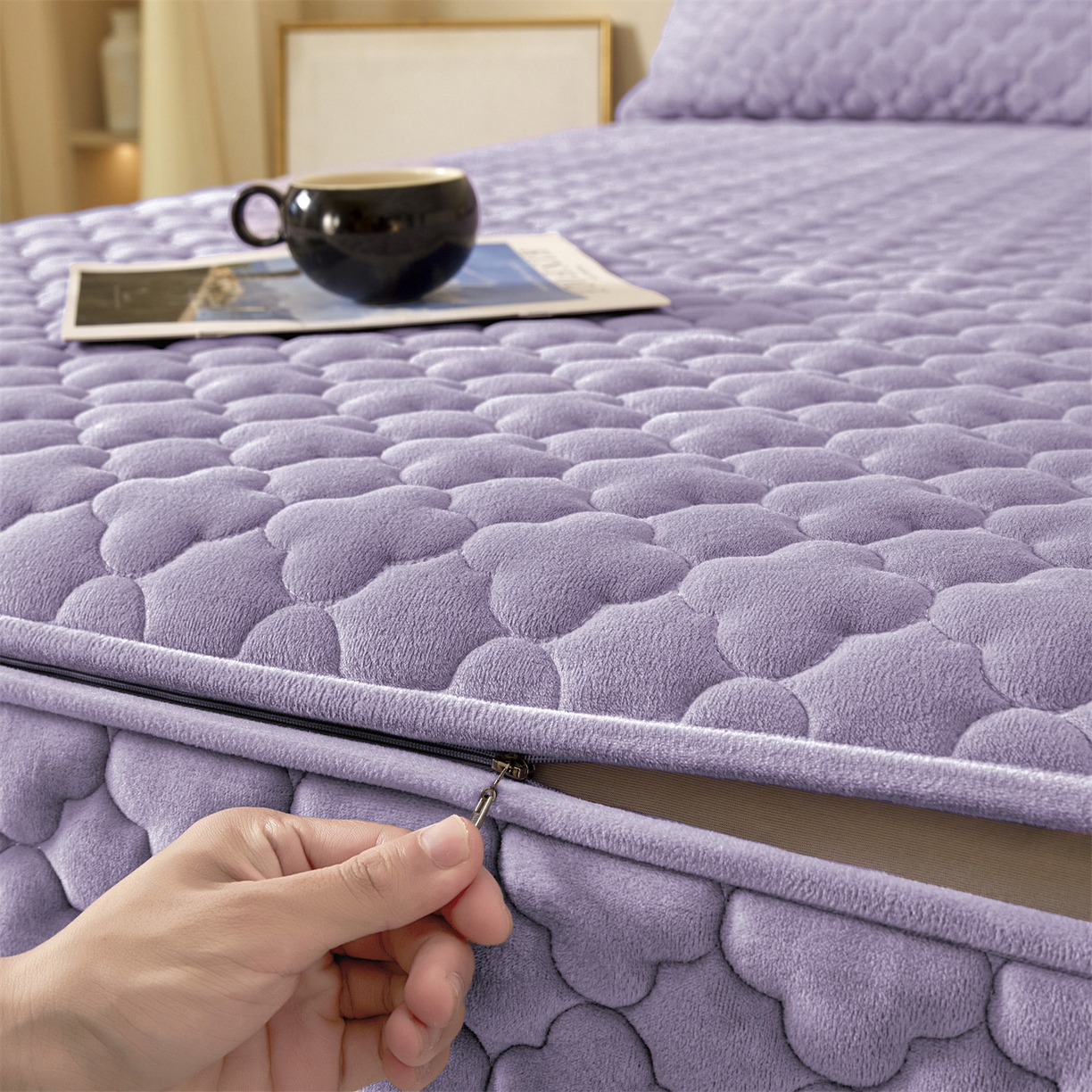 91家纺网 家纺一手货源 找家纺 （总）纤雅床笠 2025新款水晶绒夹棉六面全包裹单床笠床笠单件单品床笠