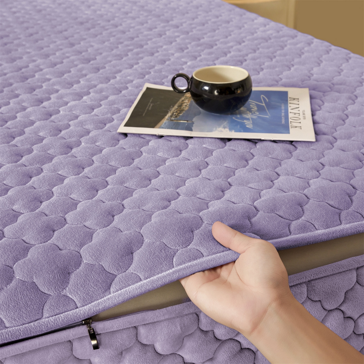 91家纺网 家纺一手货源 找家纺 （总）纤雅床笠 2025新款水晶绒夹棉六面全包裹单床笠床笠单件单品床笠