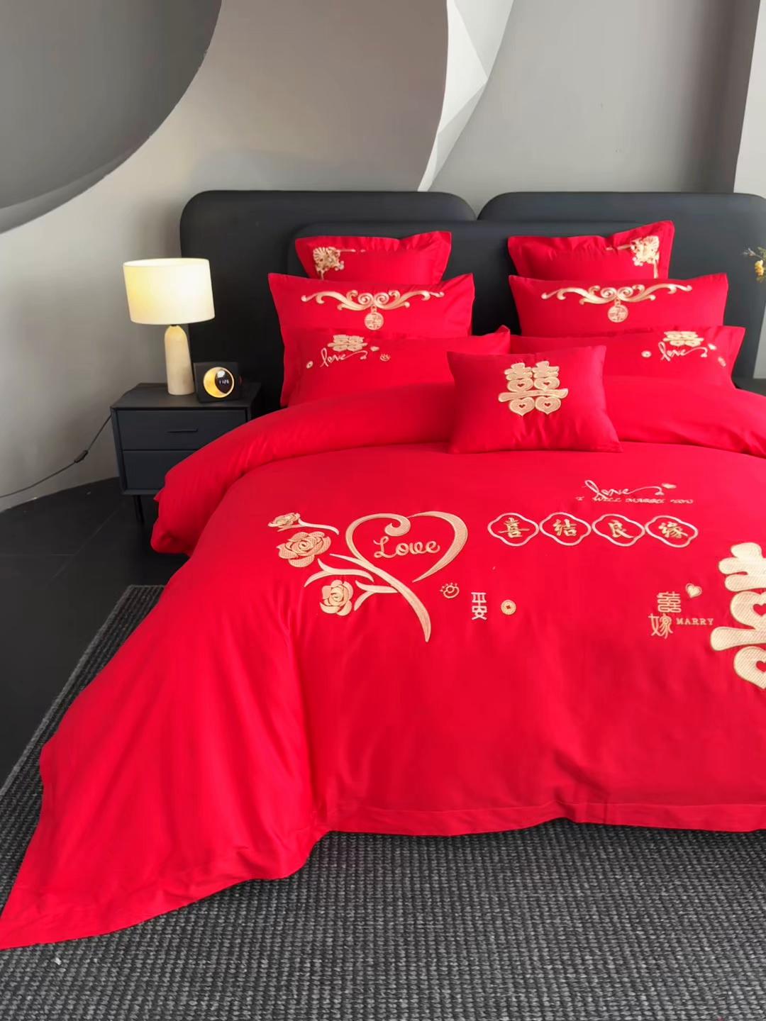 91家纺网 家纺一手货源 找家纺 娇伊诗婚庆 2025新款刺绣工艺全棉婚庆四件套系列 喜结良缘