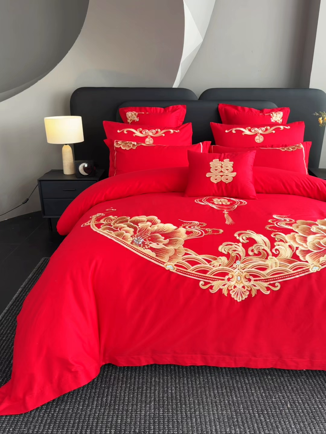 91家纺网 家纺一手货源 找家纺 娇伊诗婚庆 2025新款刺绣工艺全棉婚庆四件套系列 幸福美满金