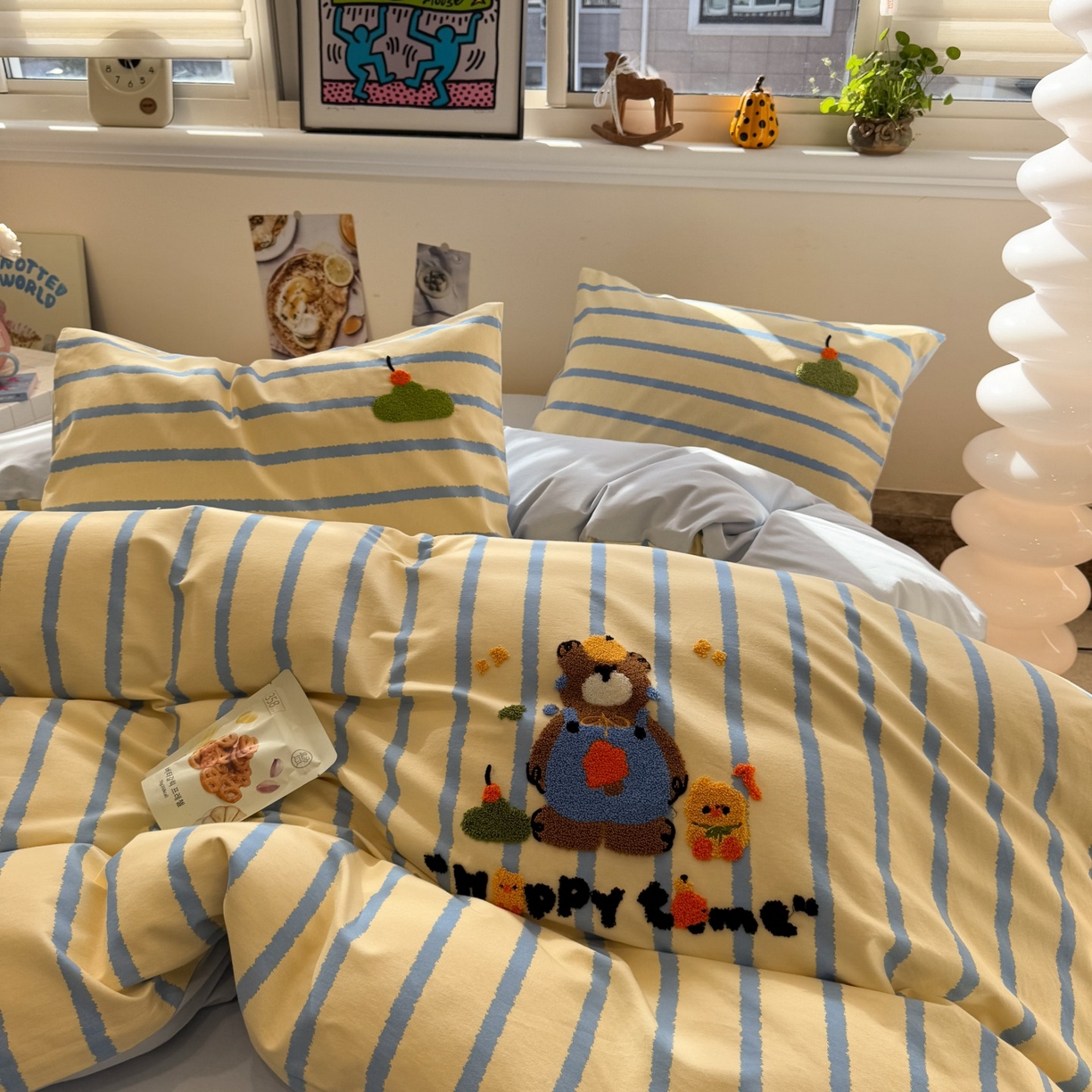 91家纺网 家纺一手货源 找家纺 觅糖家纺 2025新款全棉磨毛原创毛巾绣系列四件套 欢乐小熊