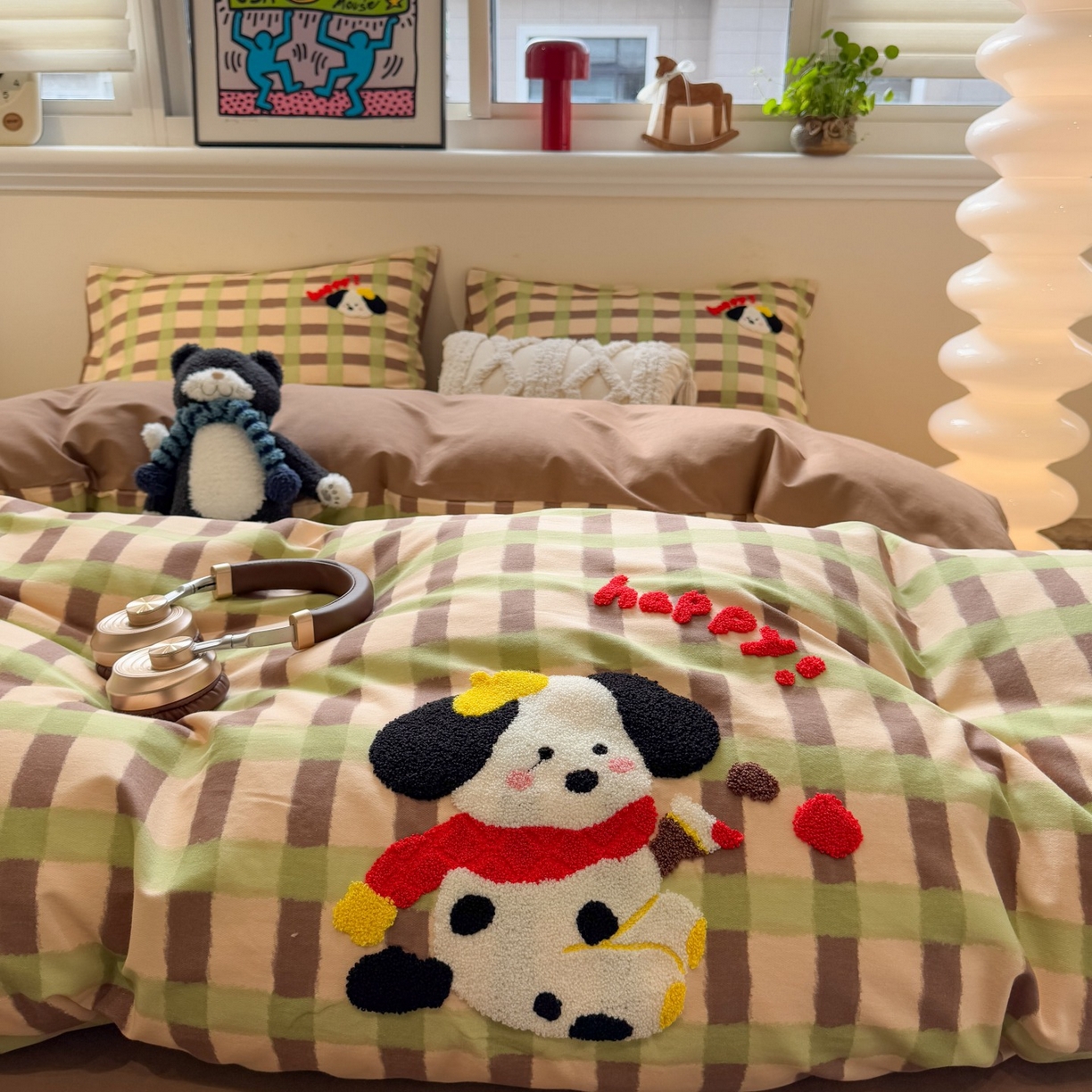 91家纺网 家纺一手货源 找家纺 觅糖家纺 2025新款全棉磨毛原创毛巾绣系列四件套 围脖小狗