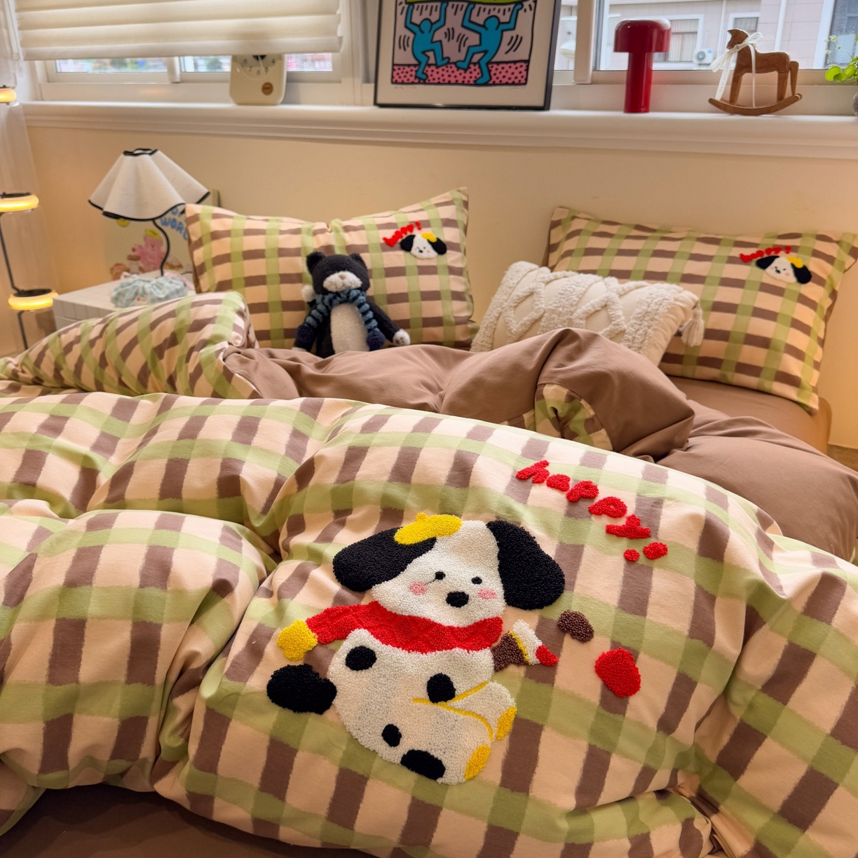 91家纺网 家纺一手货源 找家纺 觅糖家纺 2025新款全棉磨毛原创毛巾绣系列四件套 围脖小狗