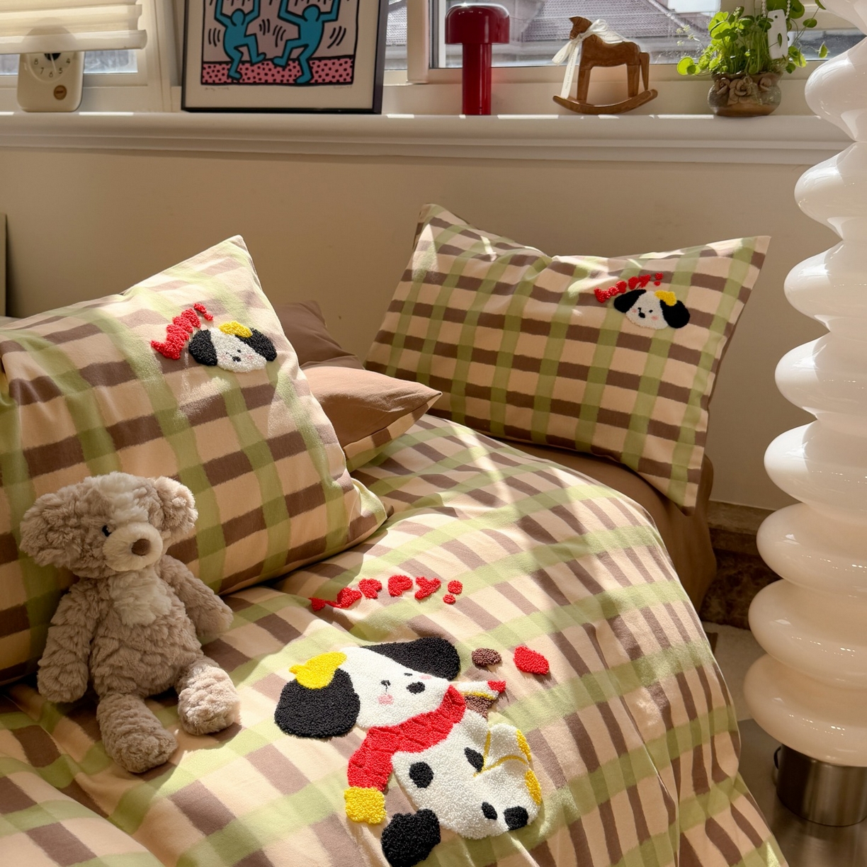 91家纺网 家纺一手货源 找家纺 觅糖家纺 2025新款全棉磨毛原创毛巾绣系列四件套 围脖小狗