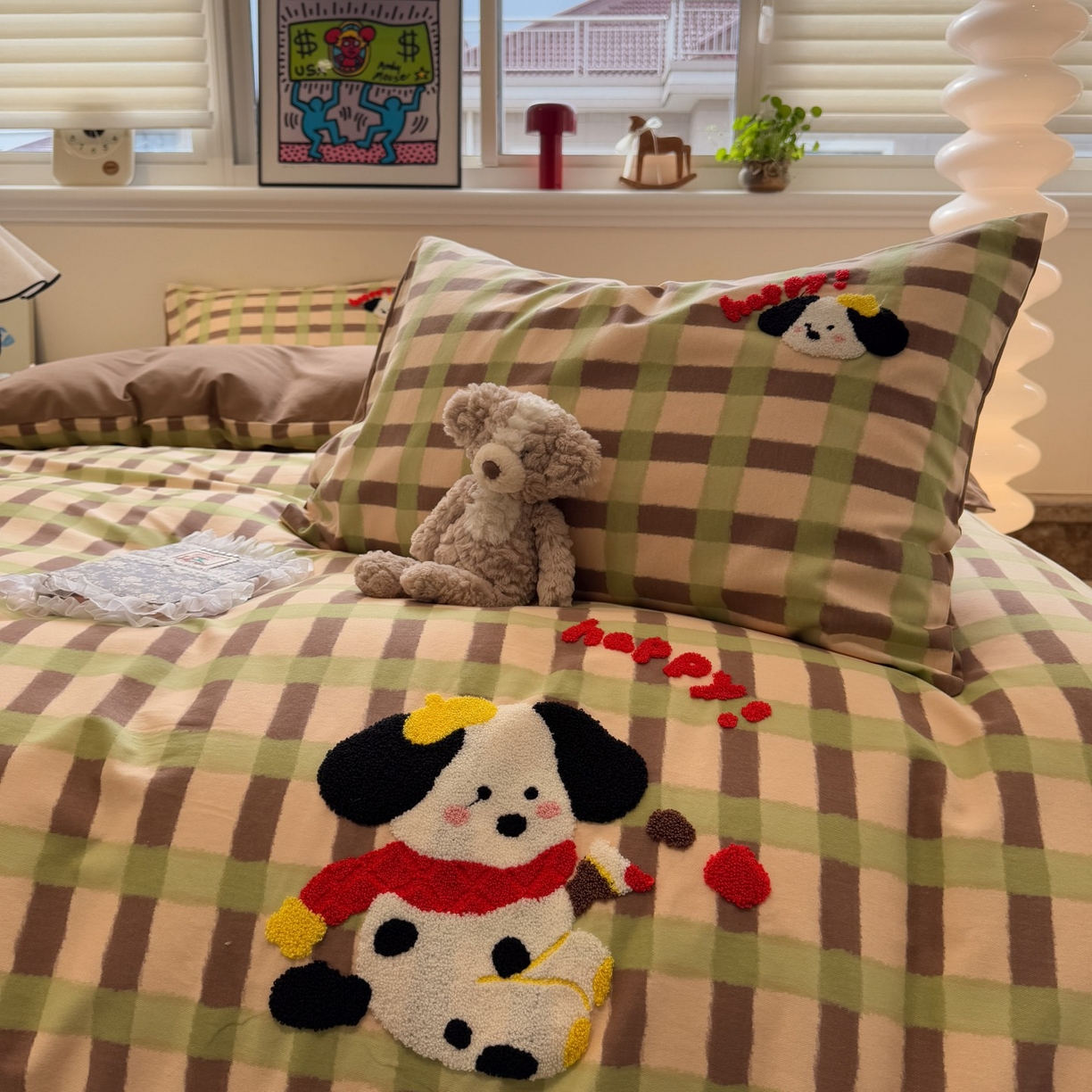 91家纺网 家纺一手货源 找家纺 觅糖家纺 2025新款全棉磨毛原创毛巾绣系列四件套 围脖小狗