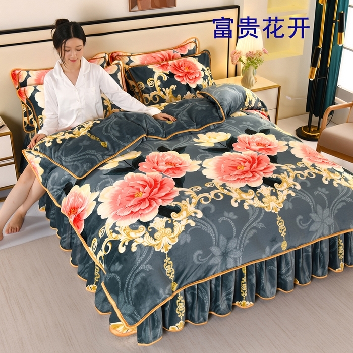 91家纺网 家纺一手货源 找家纺 （总）栩裕纺织 2025新款230高克重牛奶绒法莱绒印花四件套-直播热款8斤半